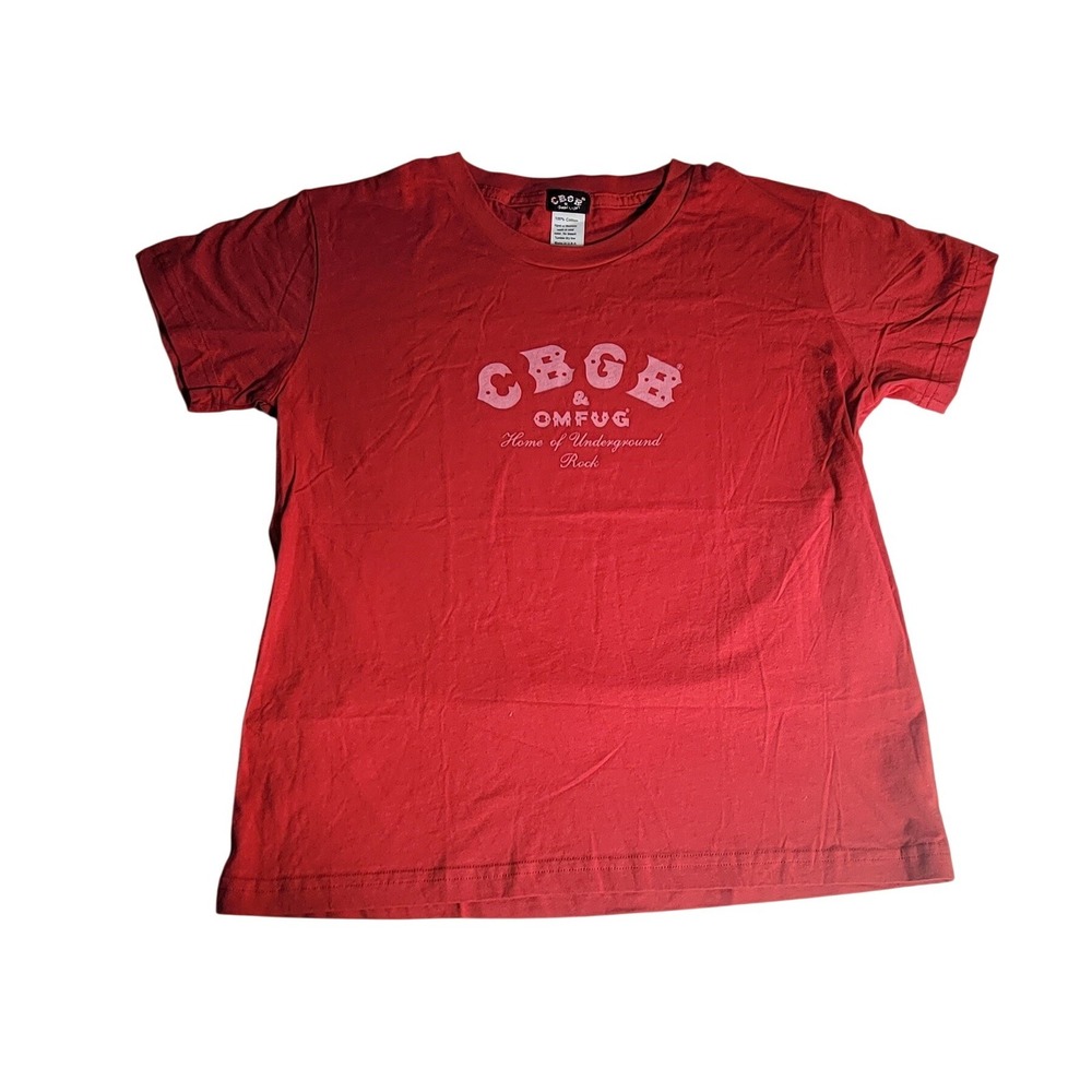 CBGB & OMFUG Red Graphic T-Shirt Home of Underground Rock Punk Tee XL Womens
